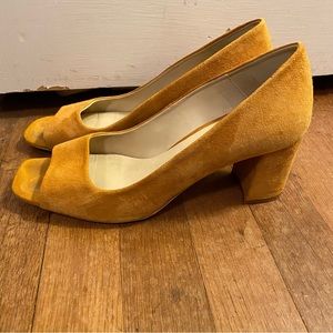 Zara Mustard Suede Open Toe Block Heel - 40/9/9.5